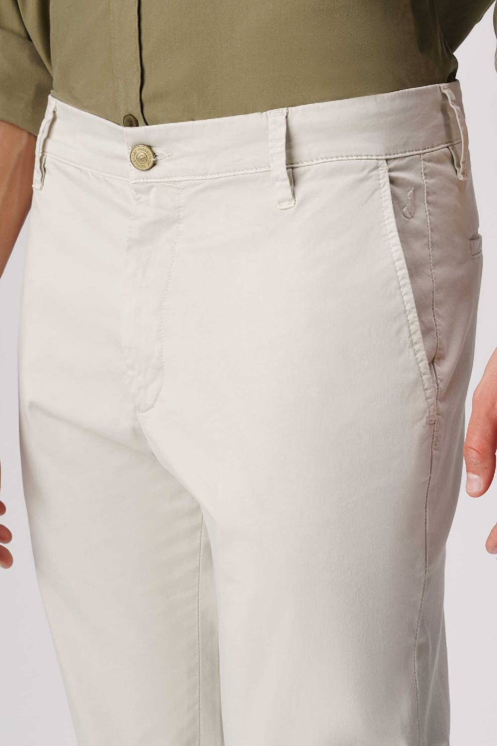 Jeckerson Jack- Pantalone chino con tasca americana in armatura raso beige chiaro Saldi