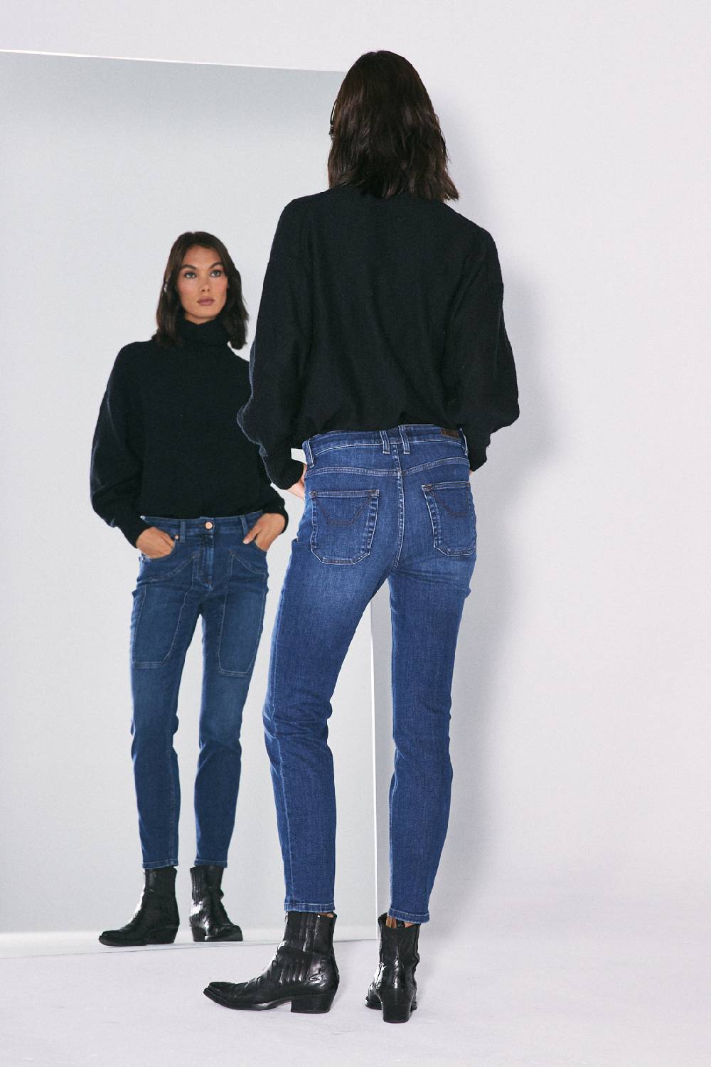 Jeckerson 5 tasche skinny con toppa in denim blu scuro Hotsell