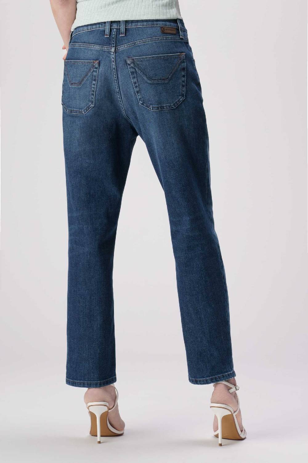 Jeckerson Julia - Pantalone 5 tasche boyfriend in denim tri-blend blu scuro Vendita Calda