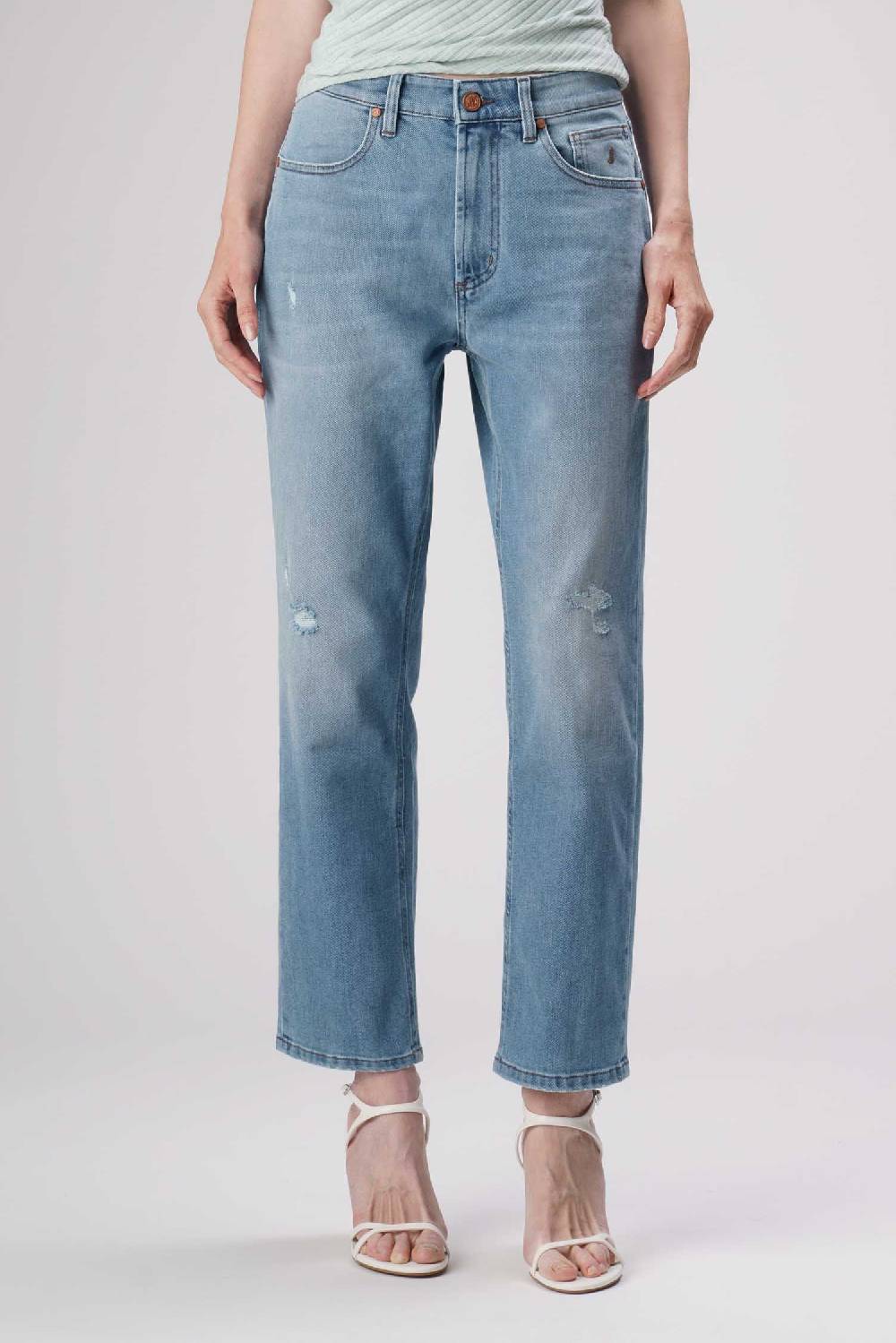 Jeckerson Julia - Pantalone 5 tasche boyfriend in denim tri-blend blu medio chiaro Saldi Di Fabbrica
