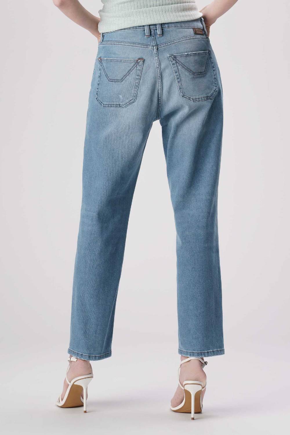 Jeckerson Julia - Pantalone 5 tasche boyfriend in denim tri-blend blu medio chiaro Saldi Di Fabbrica