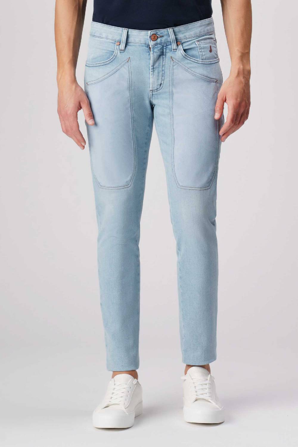 Jeckerson James - Pantalone 5 tasche con toppa in comfort denim blu chiaro 2025