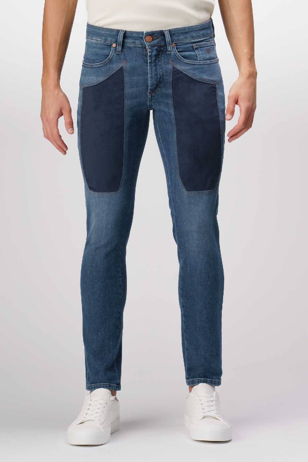 Jeckerson James - Pantalone 5 tasche con toppa in comfort denim blu scuro Nuovo