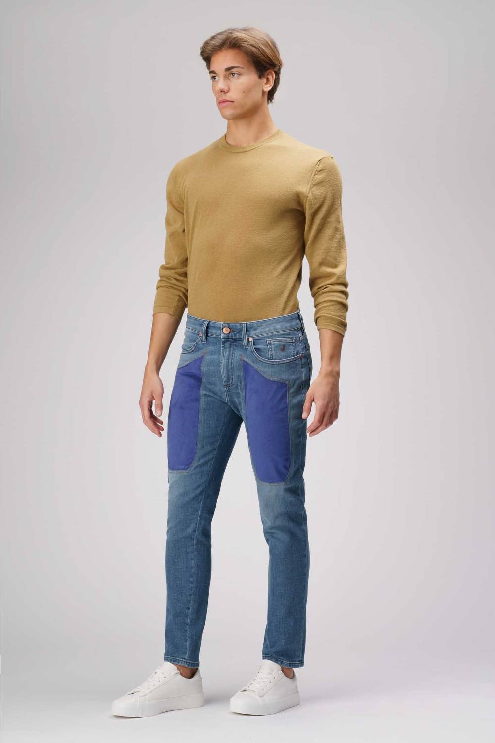 Jeckerson James - Pantalone 5 tasche con toppa in comfort denim blu medio