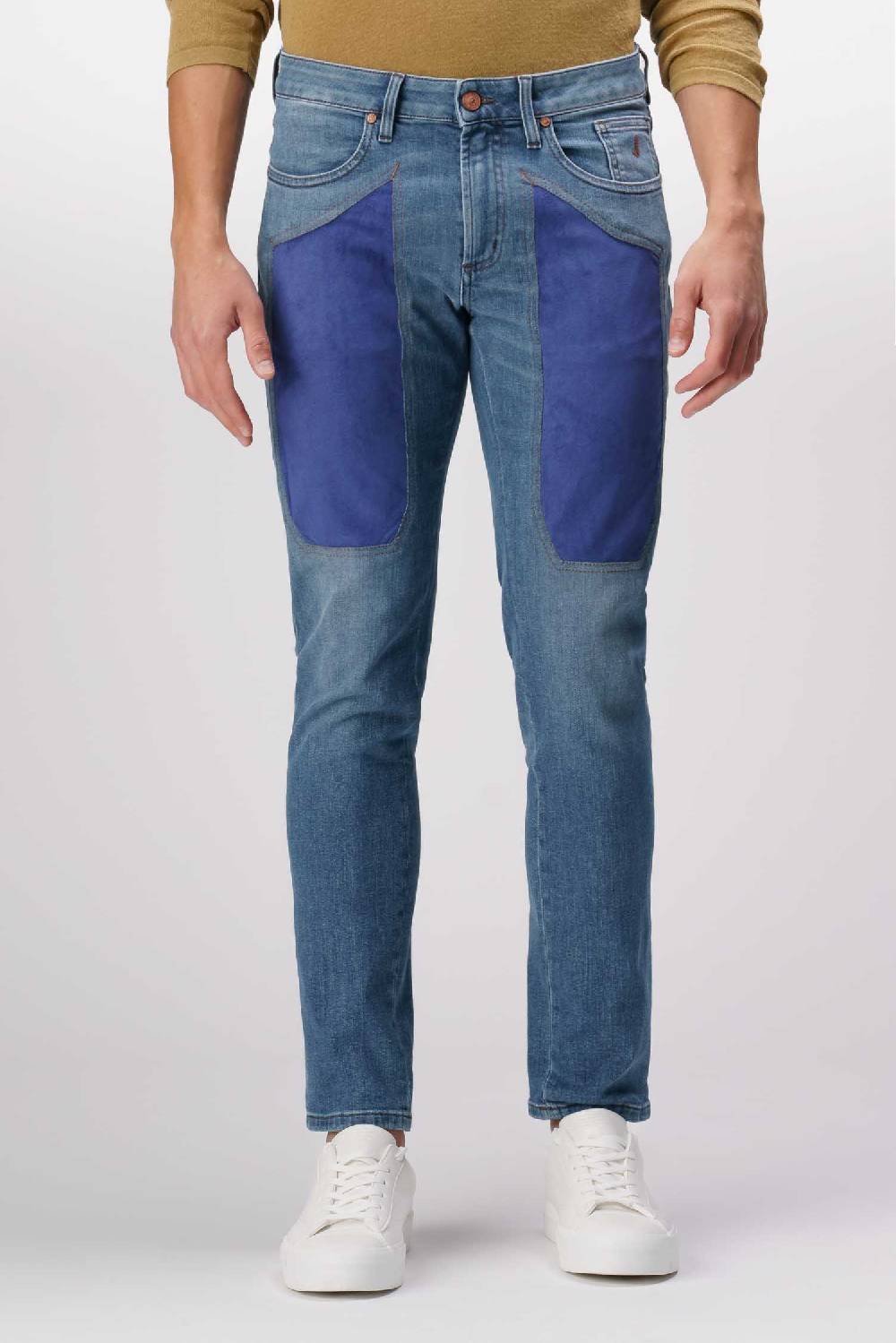 Jeckerson James - Pantalone 5 tasche con toppa in comfort denim blu medio Qualità