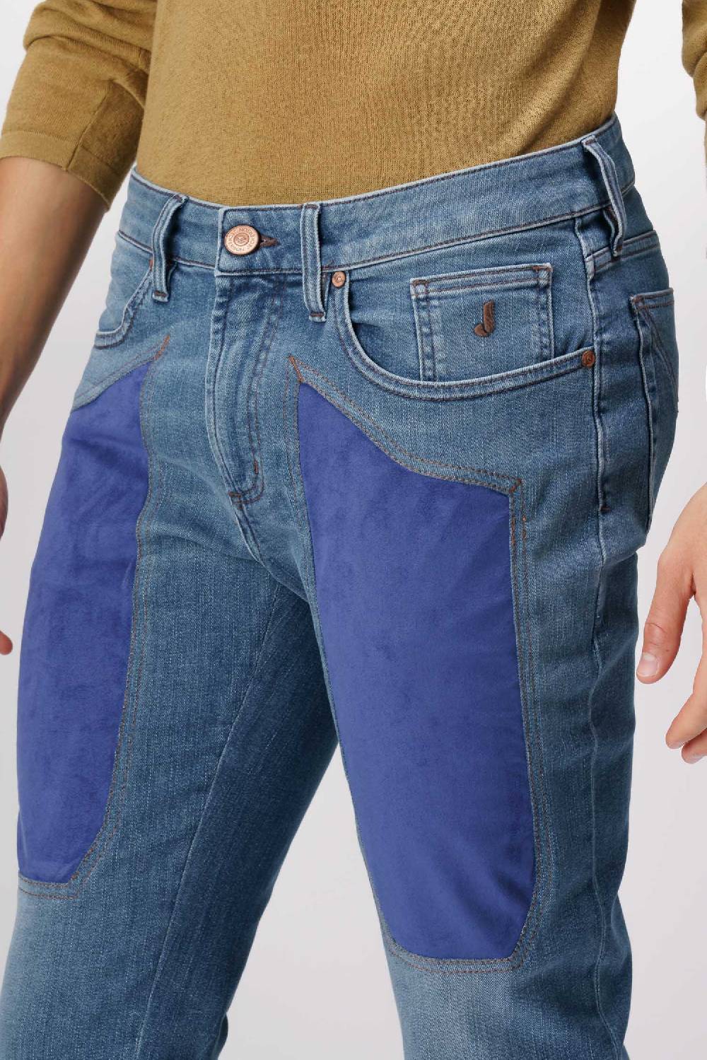 Jeckerson James - Pantalone 5 tasche con toppa in comfort denim blu medio Qualità