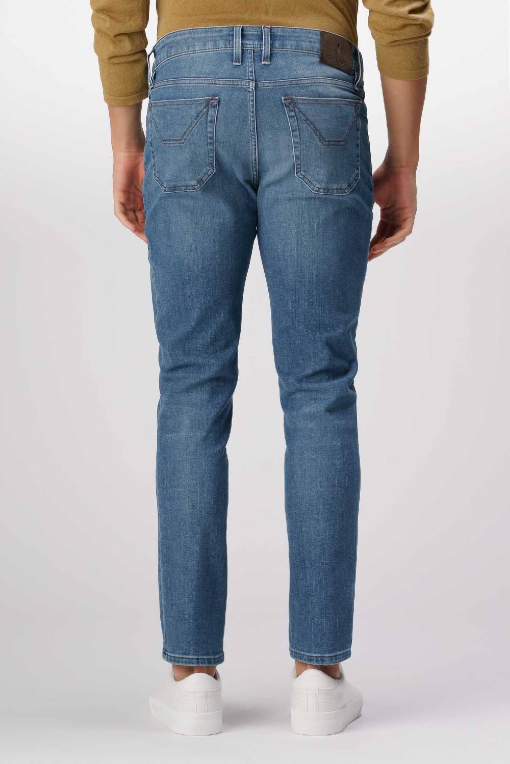 Jeckerson James - Pantalone 5 tasche con toppa in comfort denim blu medio Qualità