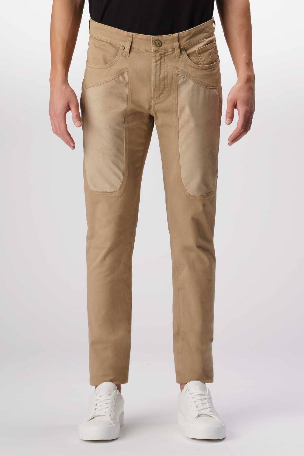 Jeckerson John - Pantalone 5 tasche con toppa in alcantara beige scuro Sottocosto