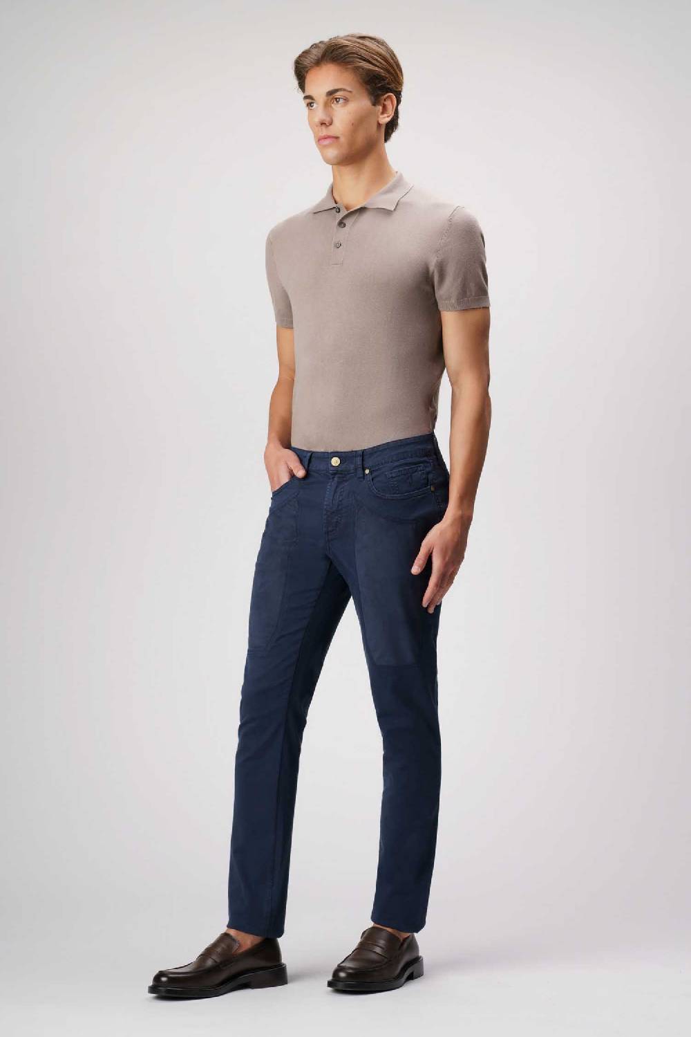 Jeckerson John - Pantalone 5 tasche con toppa in alcantara blu Spedizione Gratuita