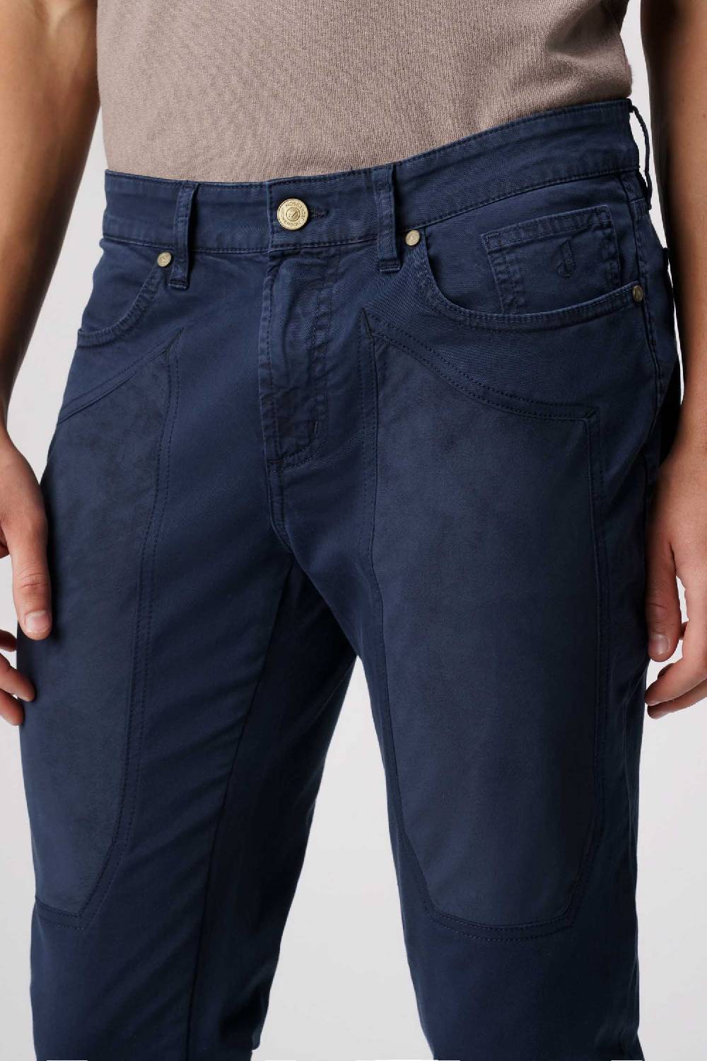 Jeckerson John - Pantalone 5 tasche con toppa in alcantara blu Spedizione Gratuita