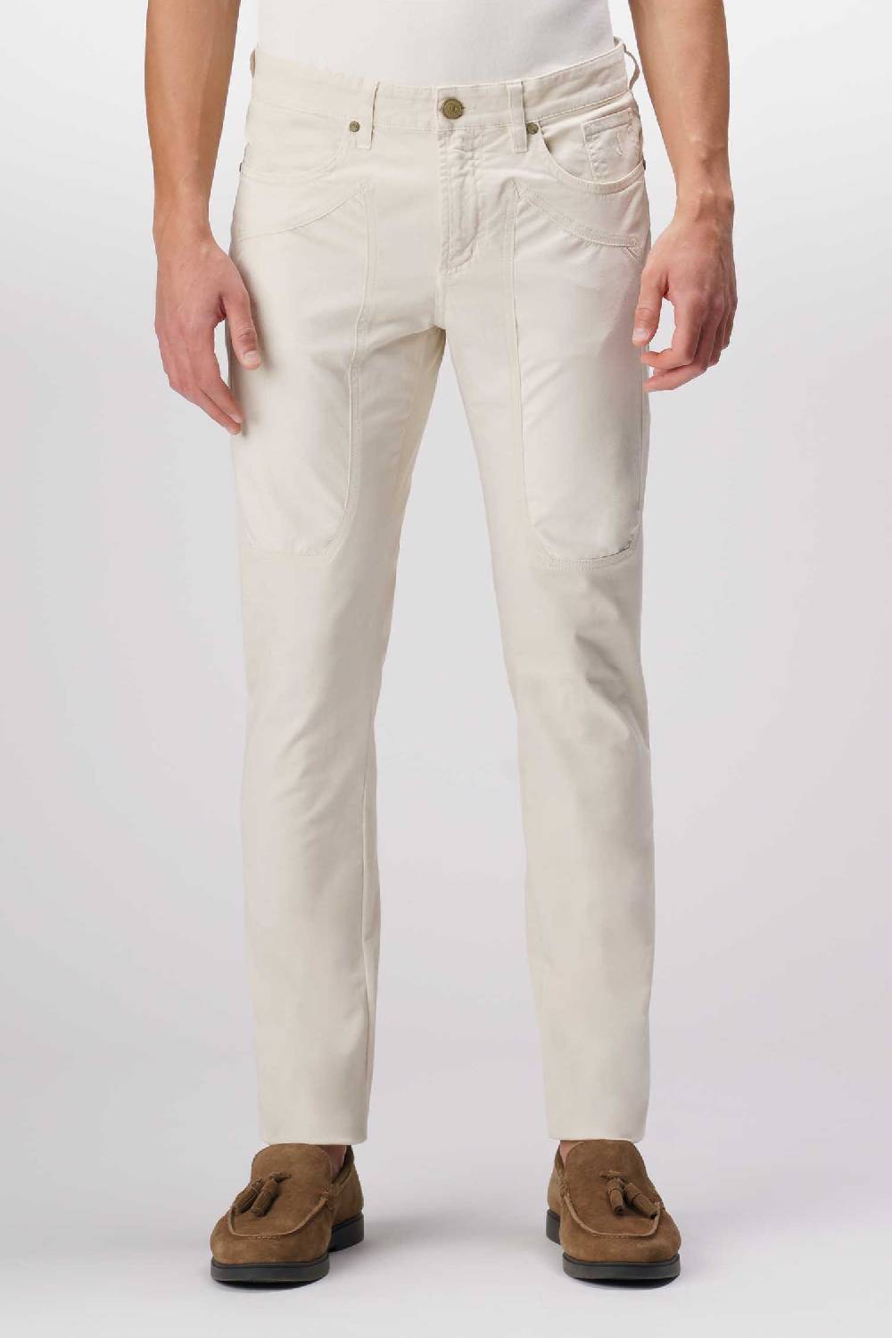 Jeckerson John - Pantalone 5 tasche con toppa in alcantara beige chiaro Sconto