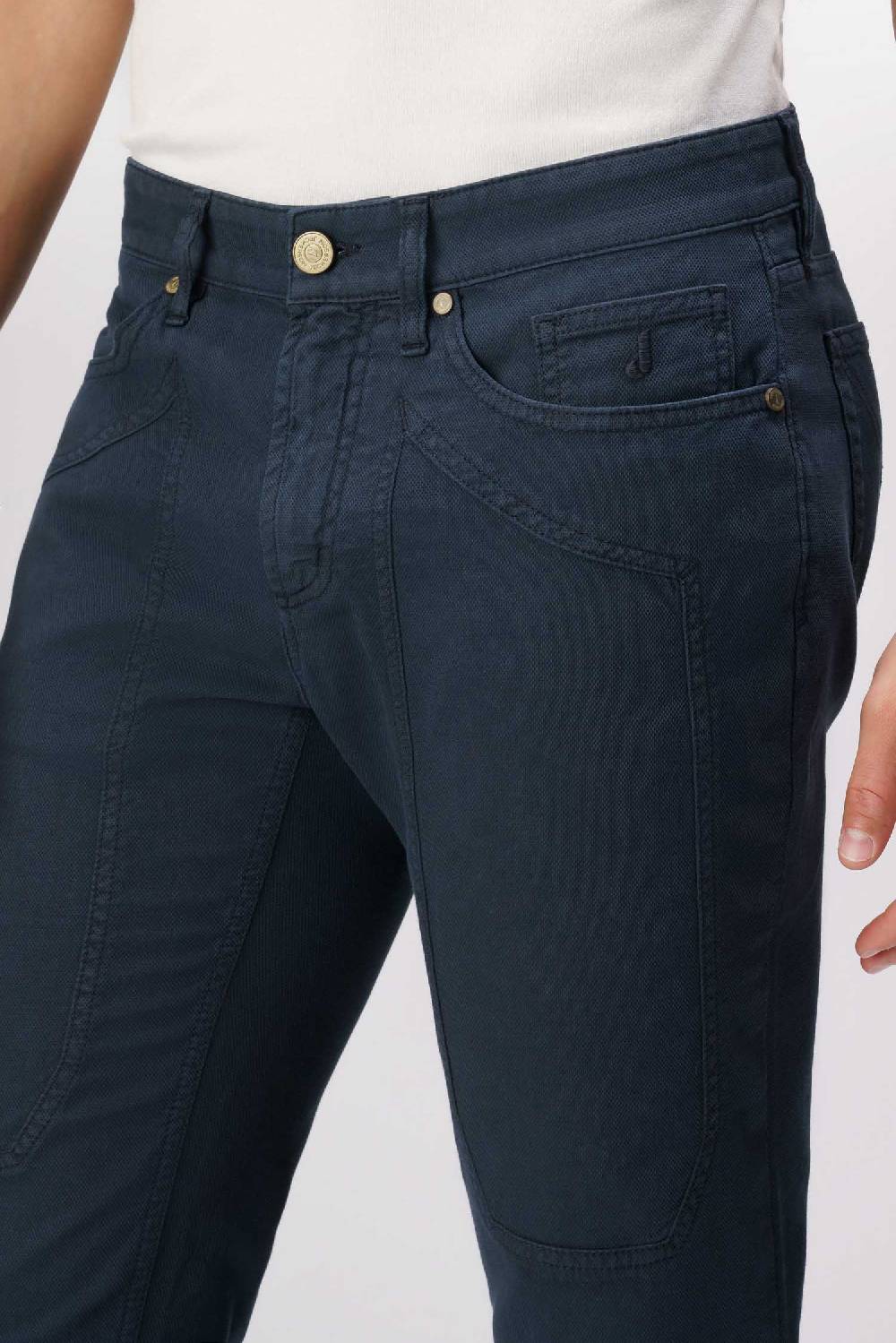 Jeckerson John - Pantalone 5 tasche con toppa in nido d'ape blu scuro Qualità Garantita