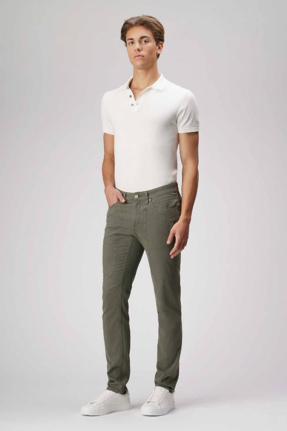 Jeckerson John - Pantalone 5 tasche con toppa in nido d'ape verde militare Negozi Online