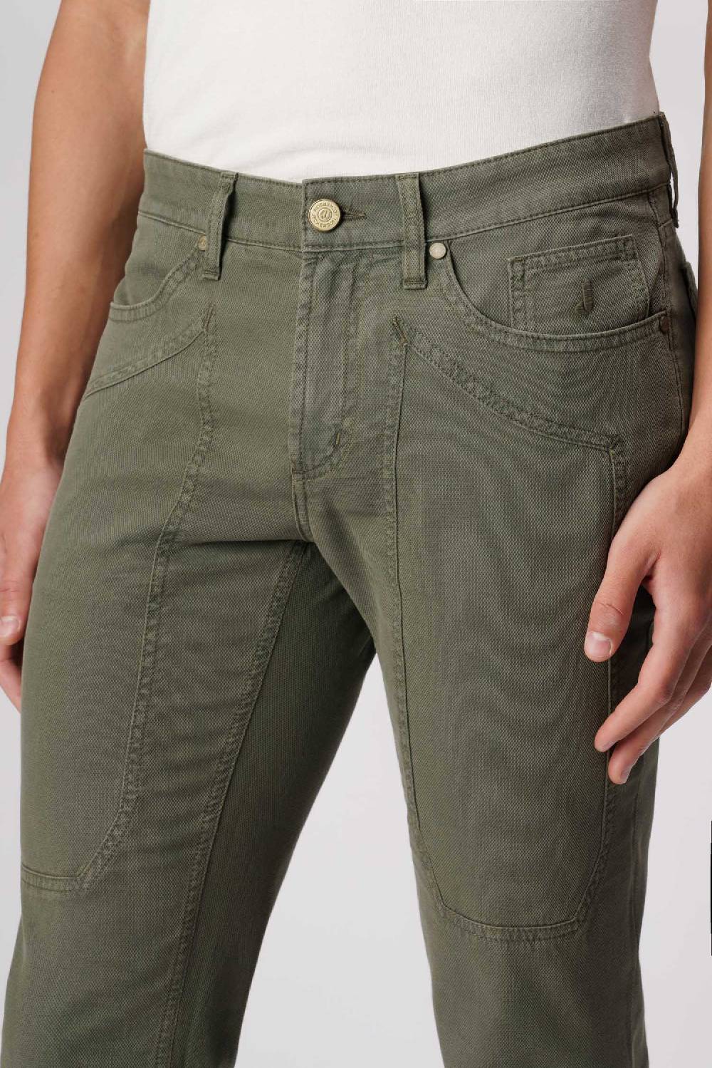 Jeckerson John - Pantalone 5 tasche con toppa in nido d'ape verde militare Negozi Online