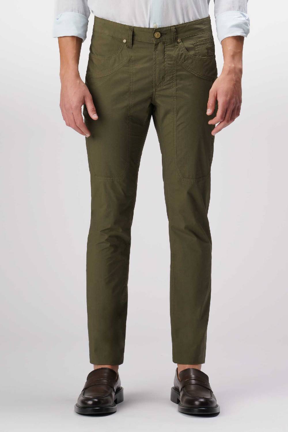 Jeckerson John - Pantalone 5 tasche con toppa verde militare Consegna Veloce