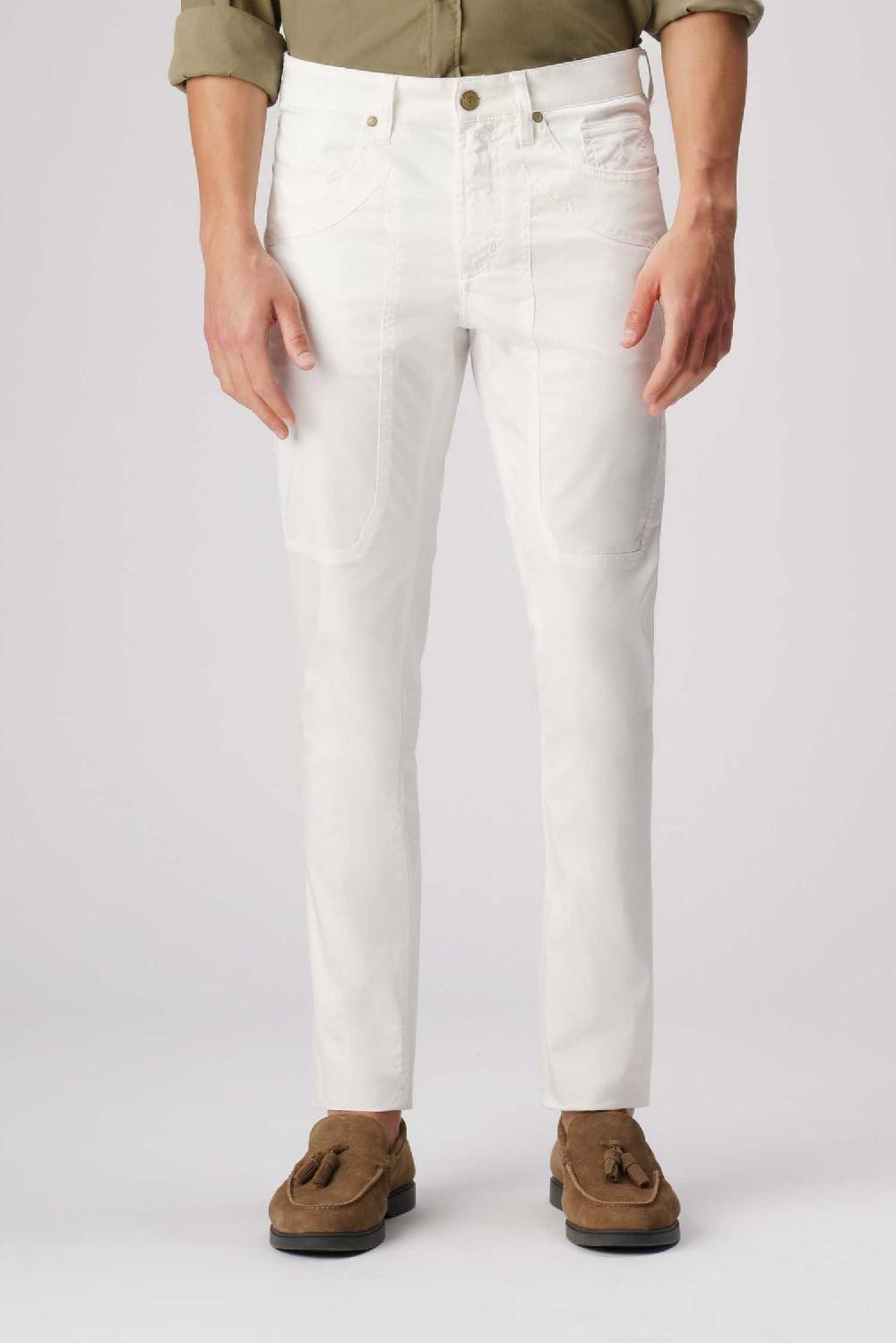 Jeckerson John - Pantalone 5 tasche in armatura raso bianco Fino Al -60%