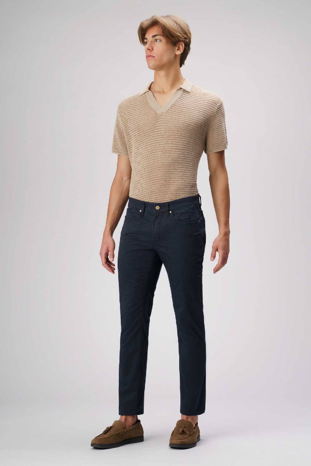 Jeckerson John - Pantalone 5 tasche in armatura raso blu scuro Shopping Online