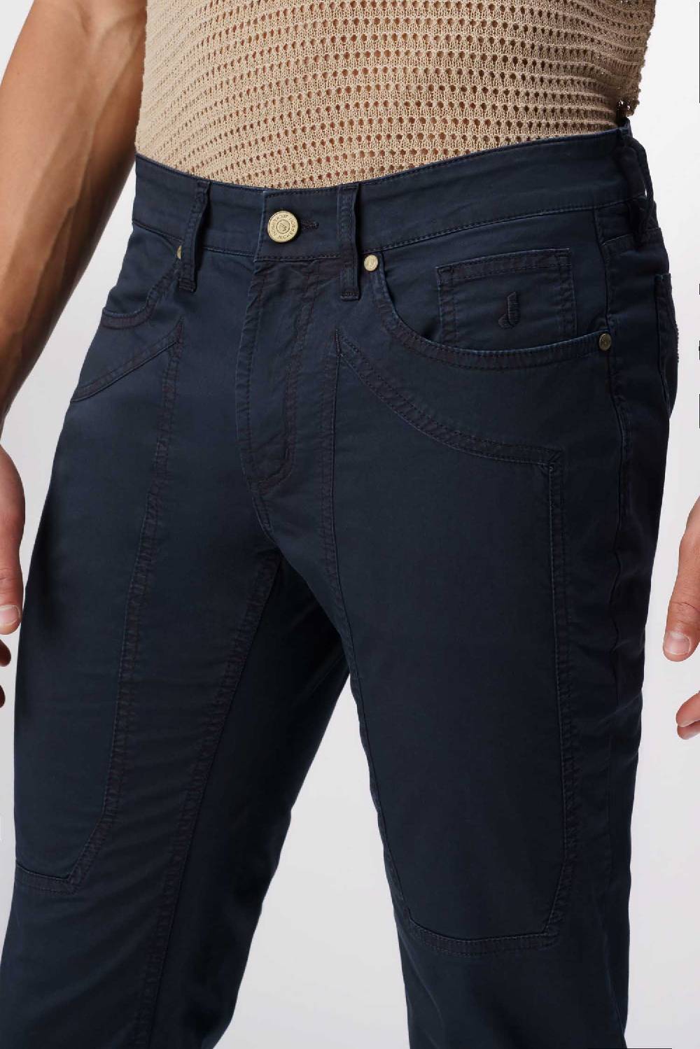 Jeckerson John - Pantalone 5 tasche in armatura raso blu scuro Shopping Online