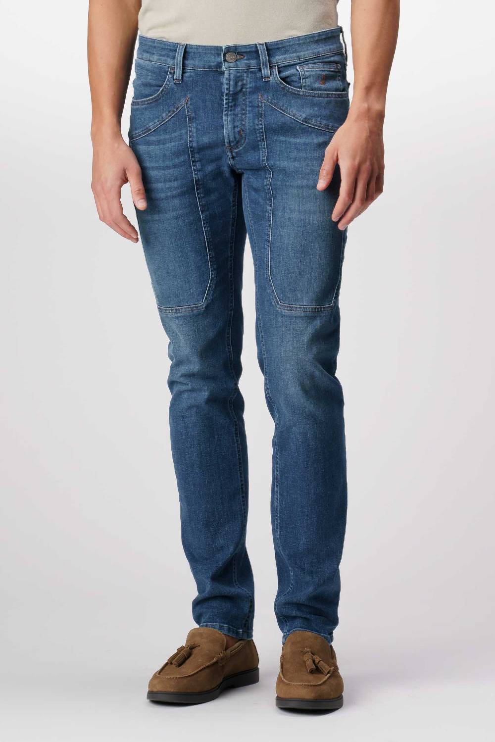 Jeckerson John - Pantalone con toppa in denim ecologico blu scuro Affare Del Giorno