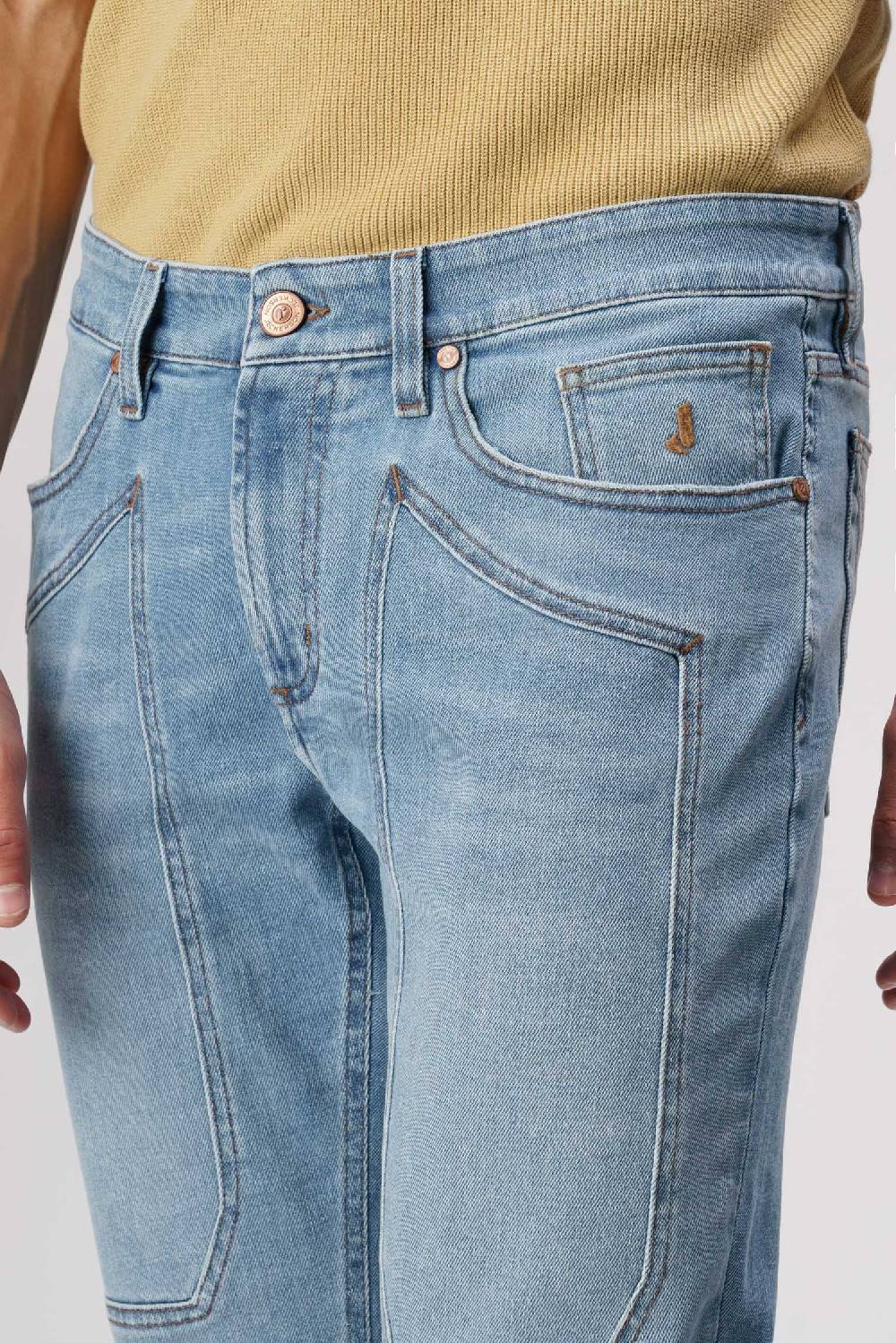 Jeckerson John - Pantalone con toppa in denim tri-blend blu medio chiaro no rotture Prezzo Ridotto