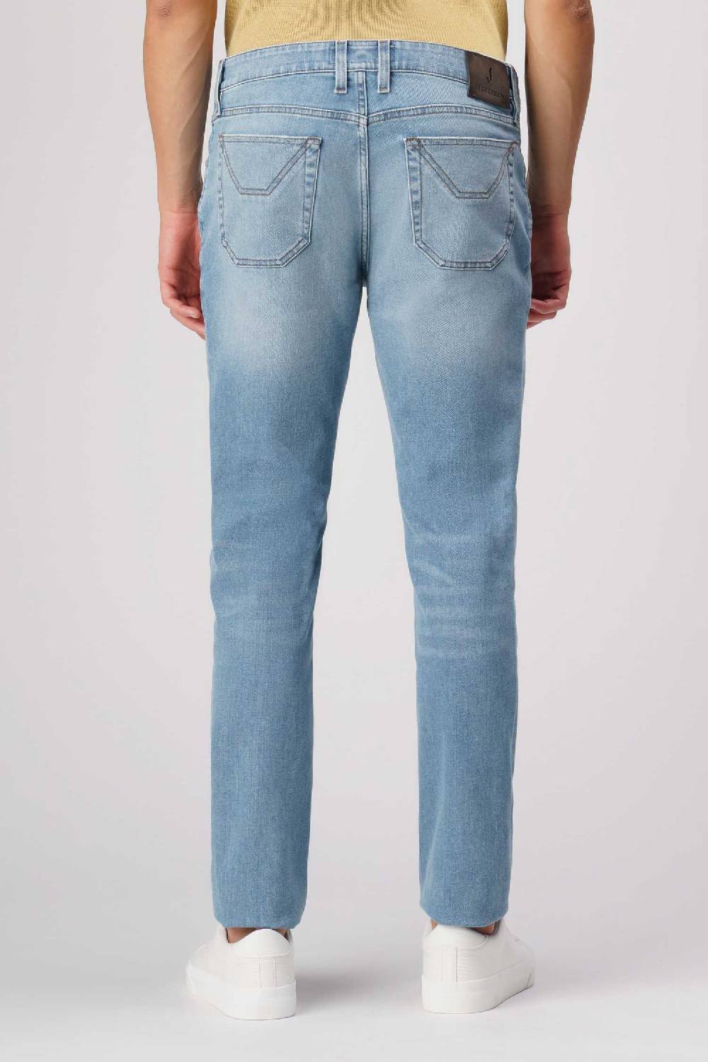 Jeckerson John - Pantalone con toppa in denim tri-blend blu medio chiaro no rotture Prezzo Ridotto