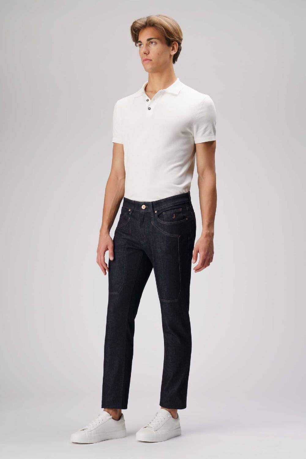 Jeckerson John - Pantalone con toppa in denim tri-blend blu rinse Sottocosto