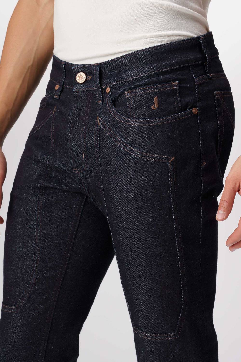 Jeckerson John - Pantalone con toppa in denim tri-blend blu rinse Sottocosto