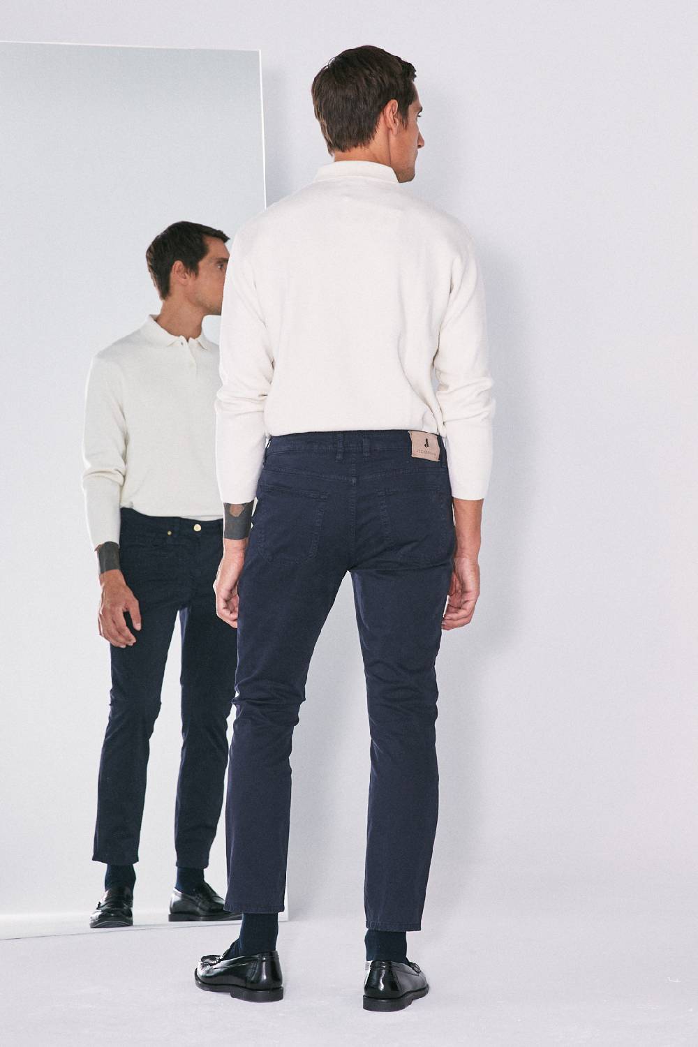 Jeckerson Pantalone skinny in gabardina stretch con toppa Vendita Calda