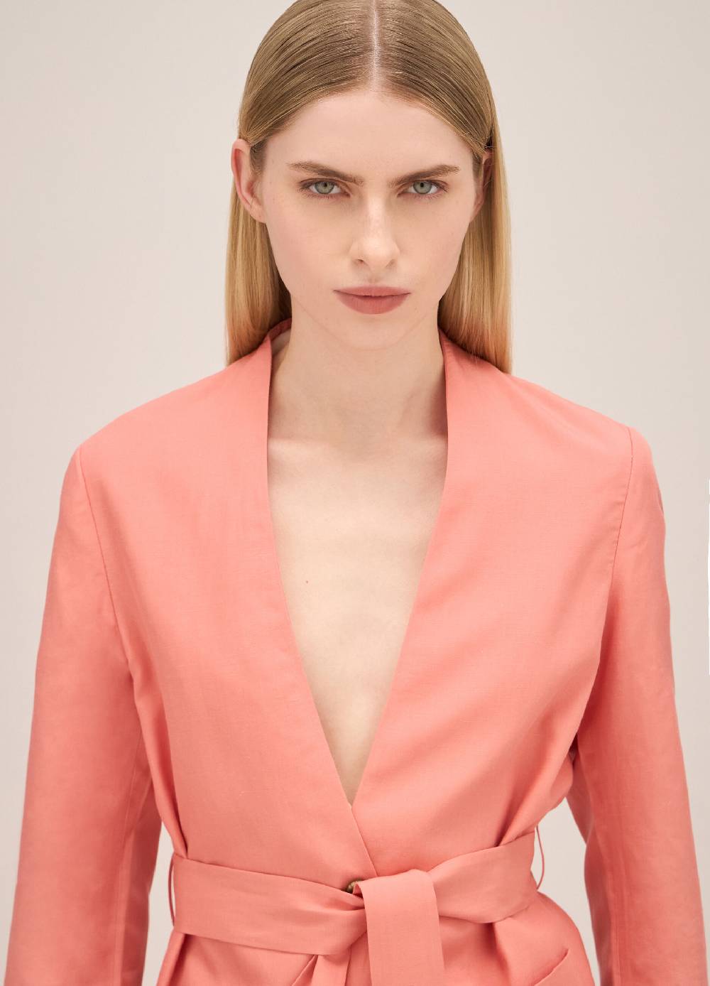 LES COPAINSBlazer misto lino con cintura Novità