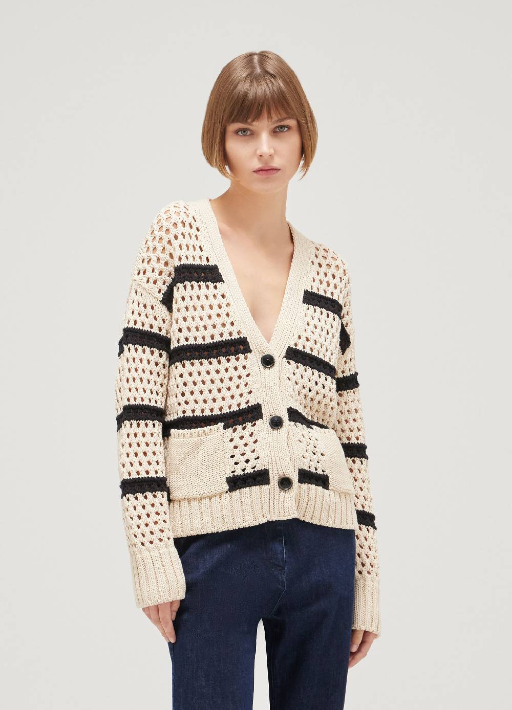 LES COPAINSCardigan tricot misto cotone a righe Outlet