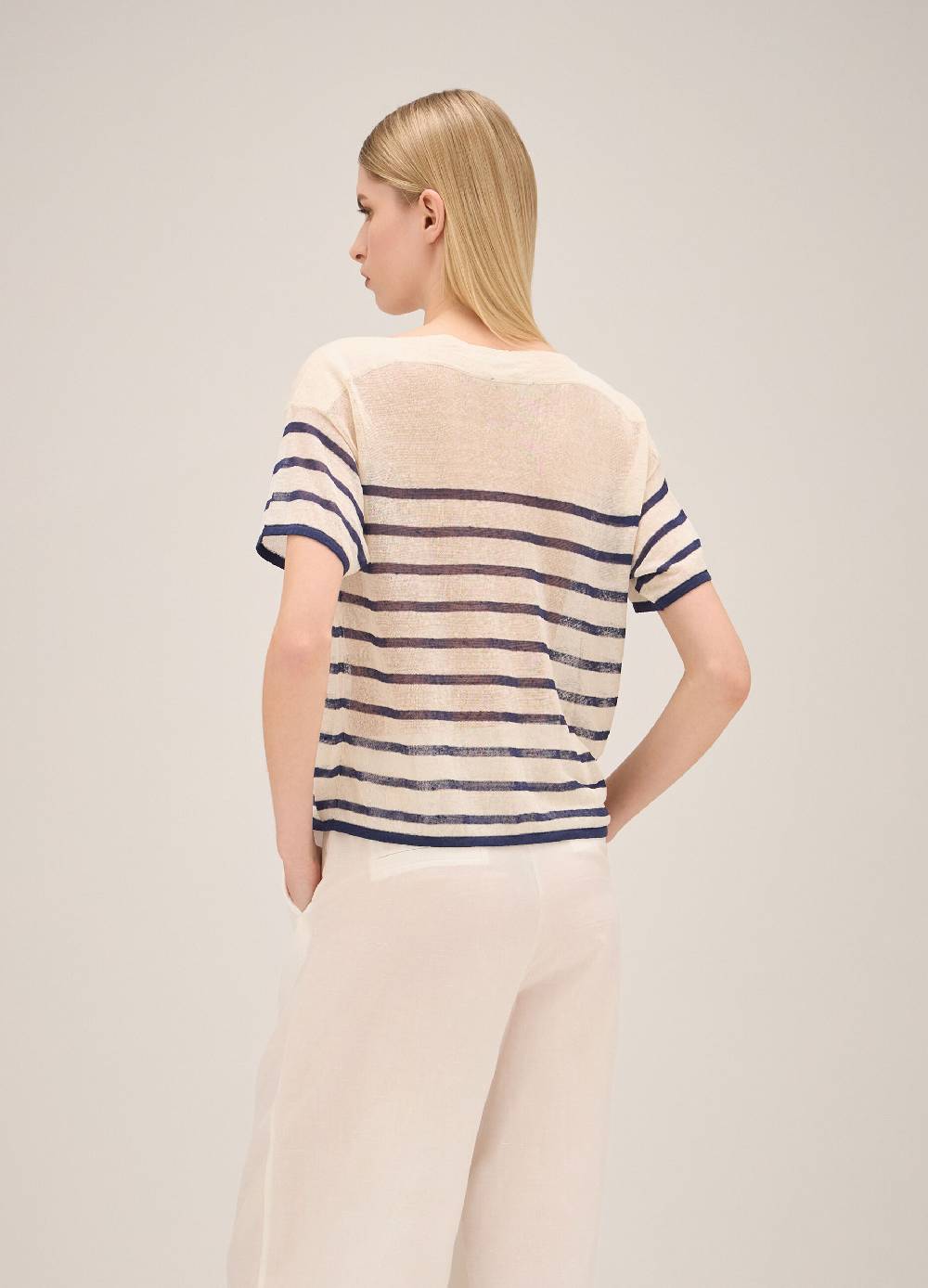 LES COPAINSMaglia tricot a righe misto lino Fino Al -60%