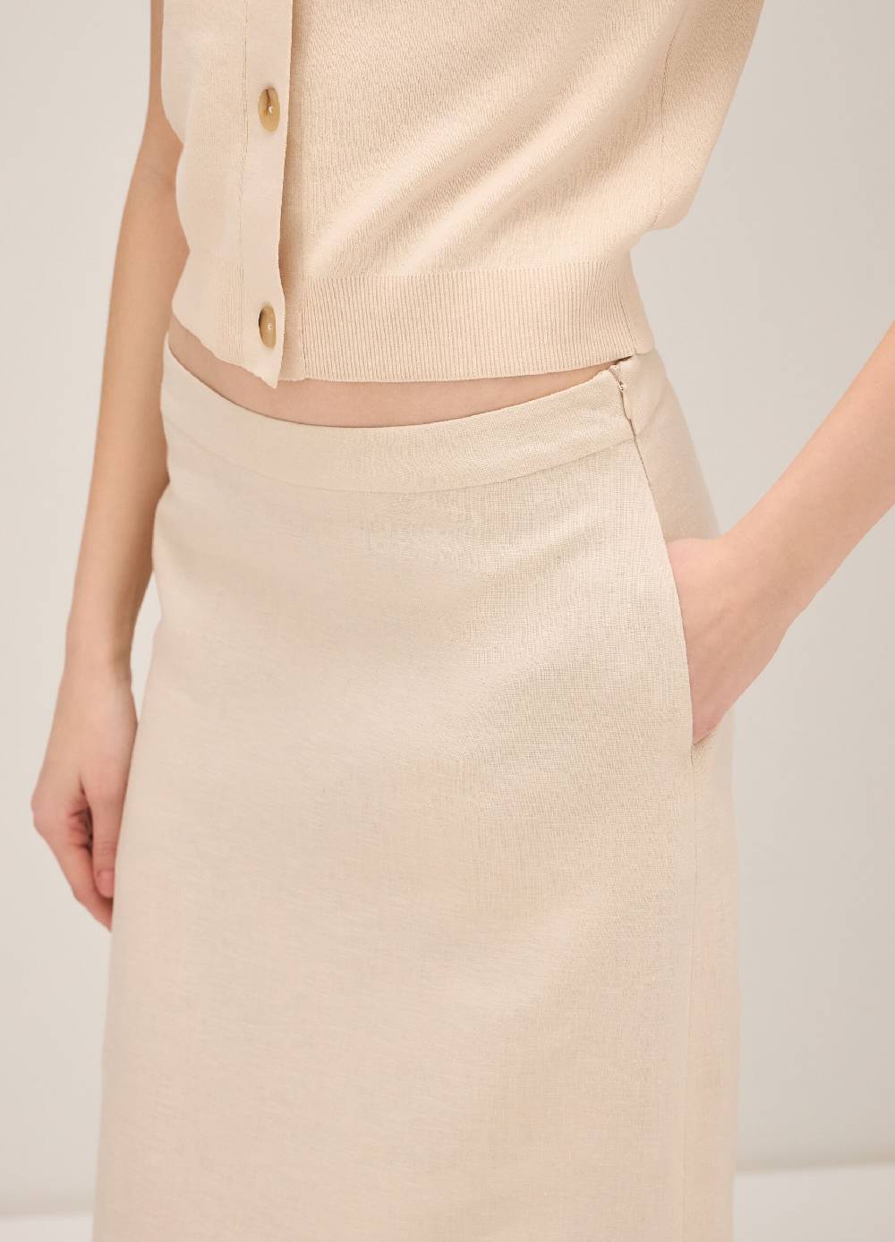 LES COPAINSGonna midi in puro lino Shopping Online