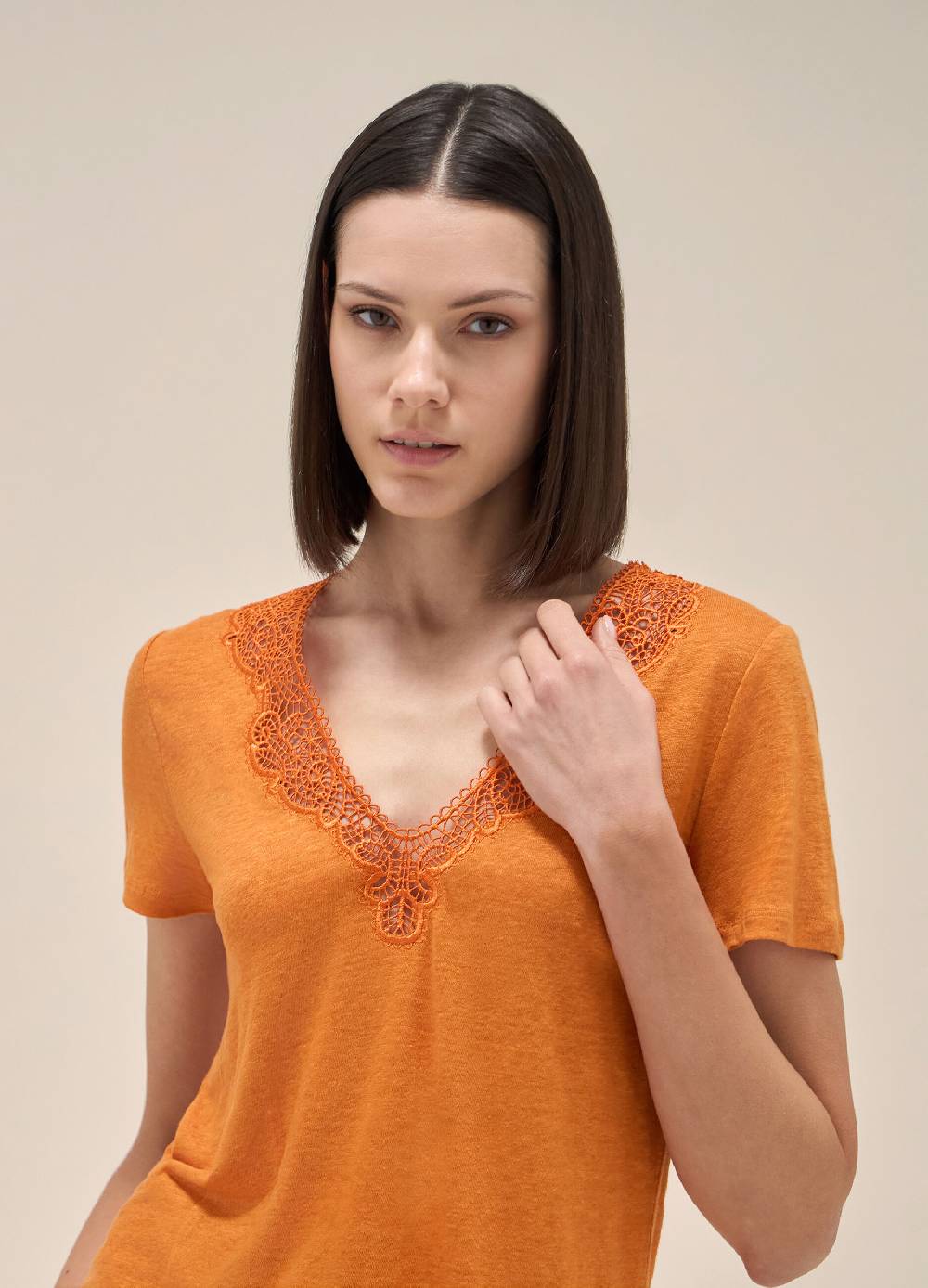 LES COPAINST-shirt a maniche corte in lino Negozi Online