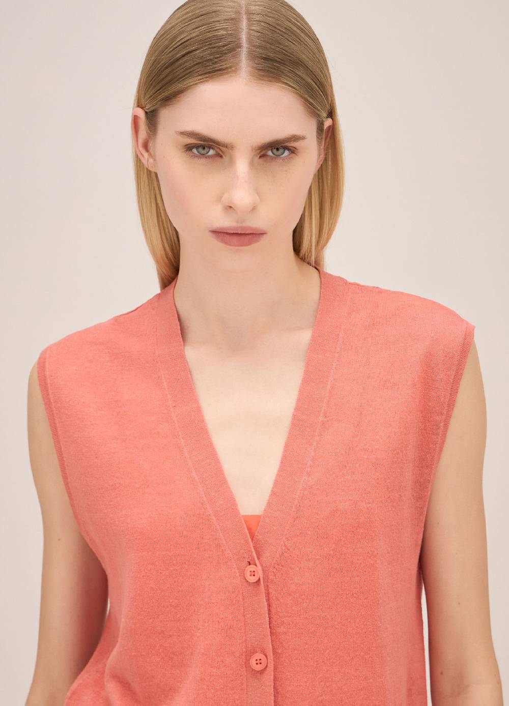 LES COPAINSGilet lungo tricot in misto lino Fino Al -60%