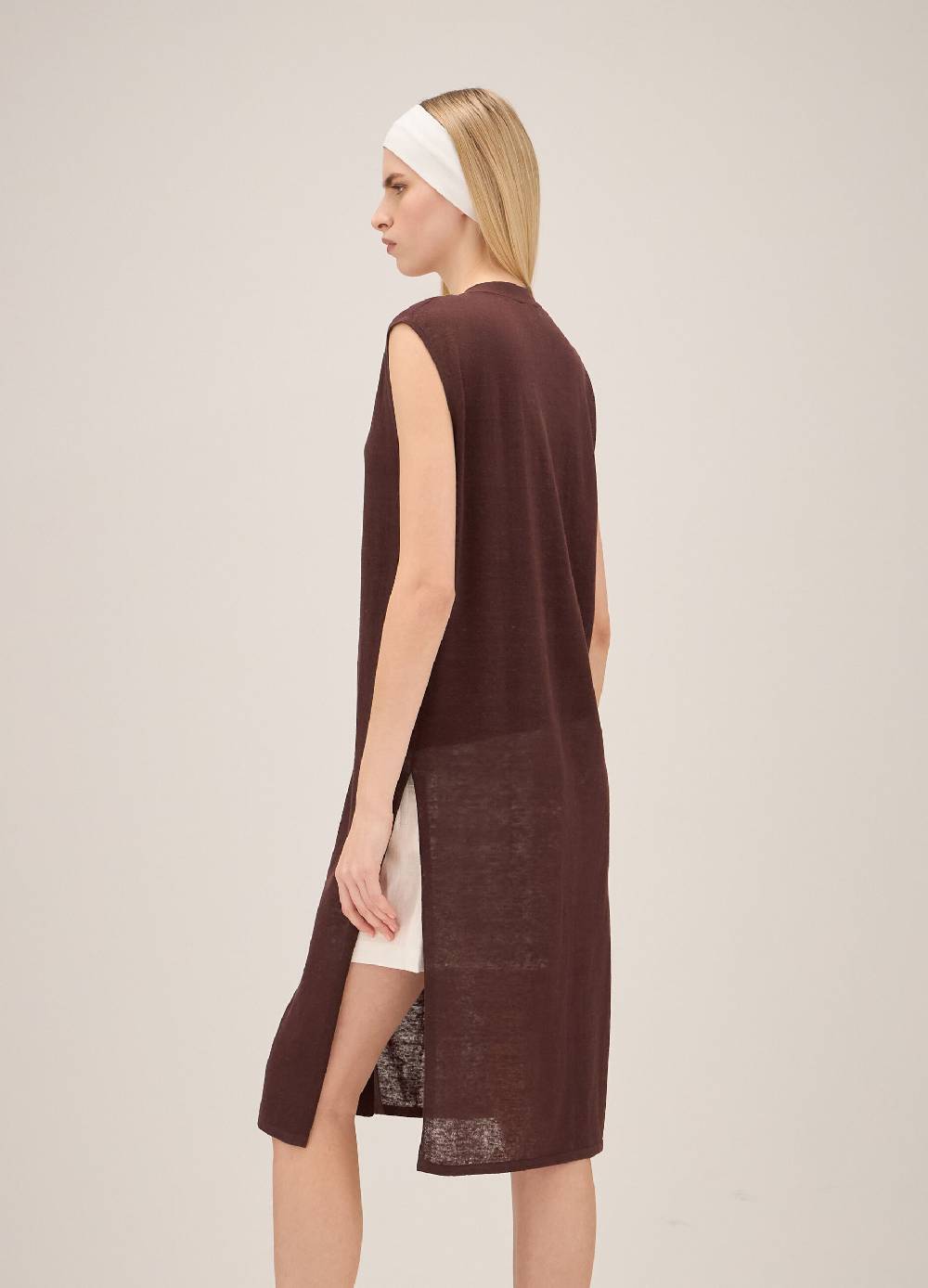 LES COPAINSGilet lungo tricot in misto lino Shopping Online