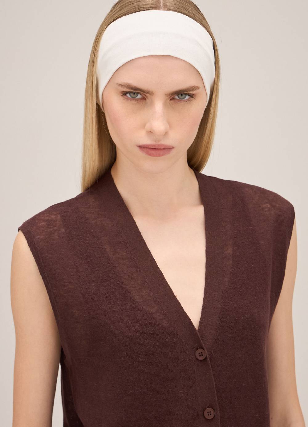 LES COPAINSGilet lungo tricot in misto lino Shopping Online