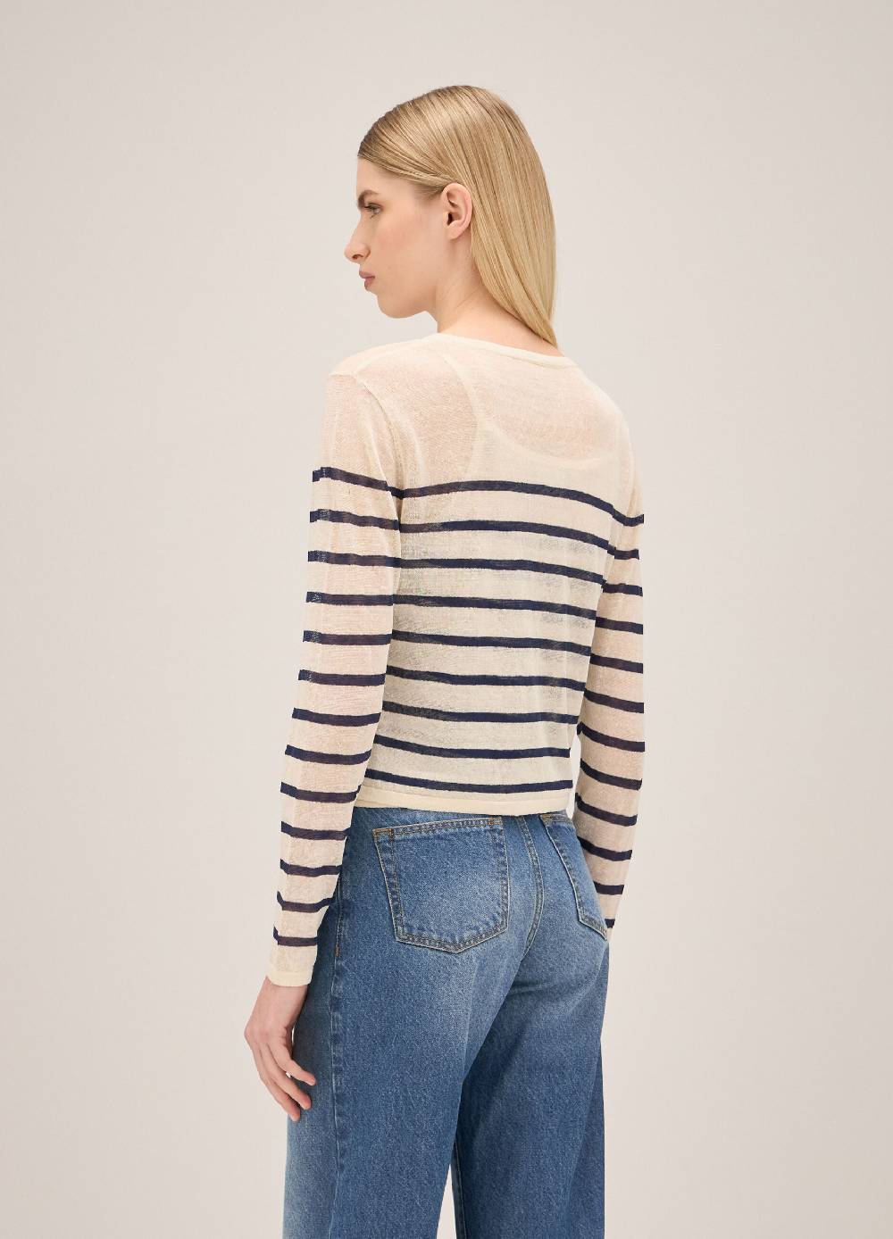 LES COPAINSCardigan tricot a righe misto lino In Vendita