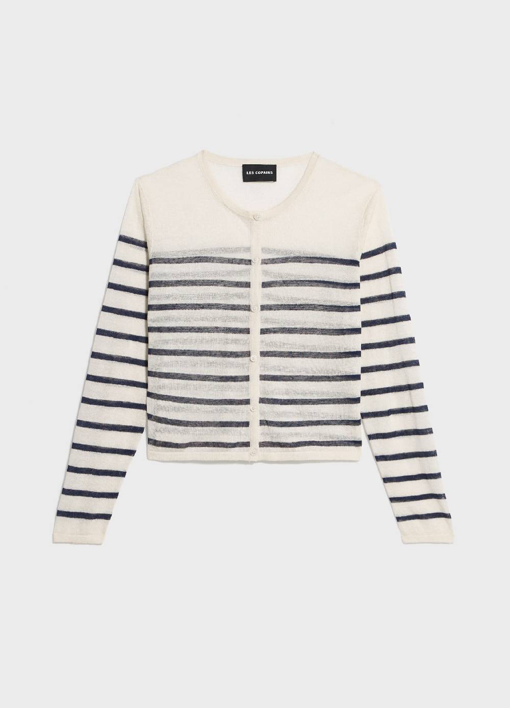 LES COPAINSCardigan tricot a righe misto lino In Vendita