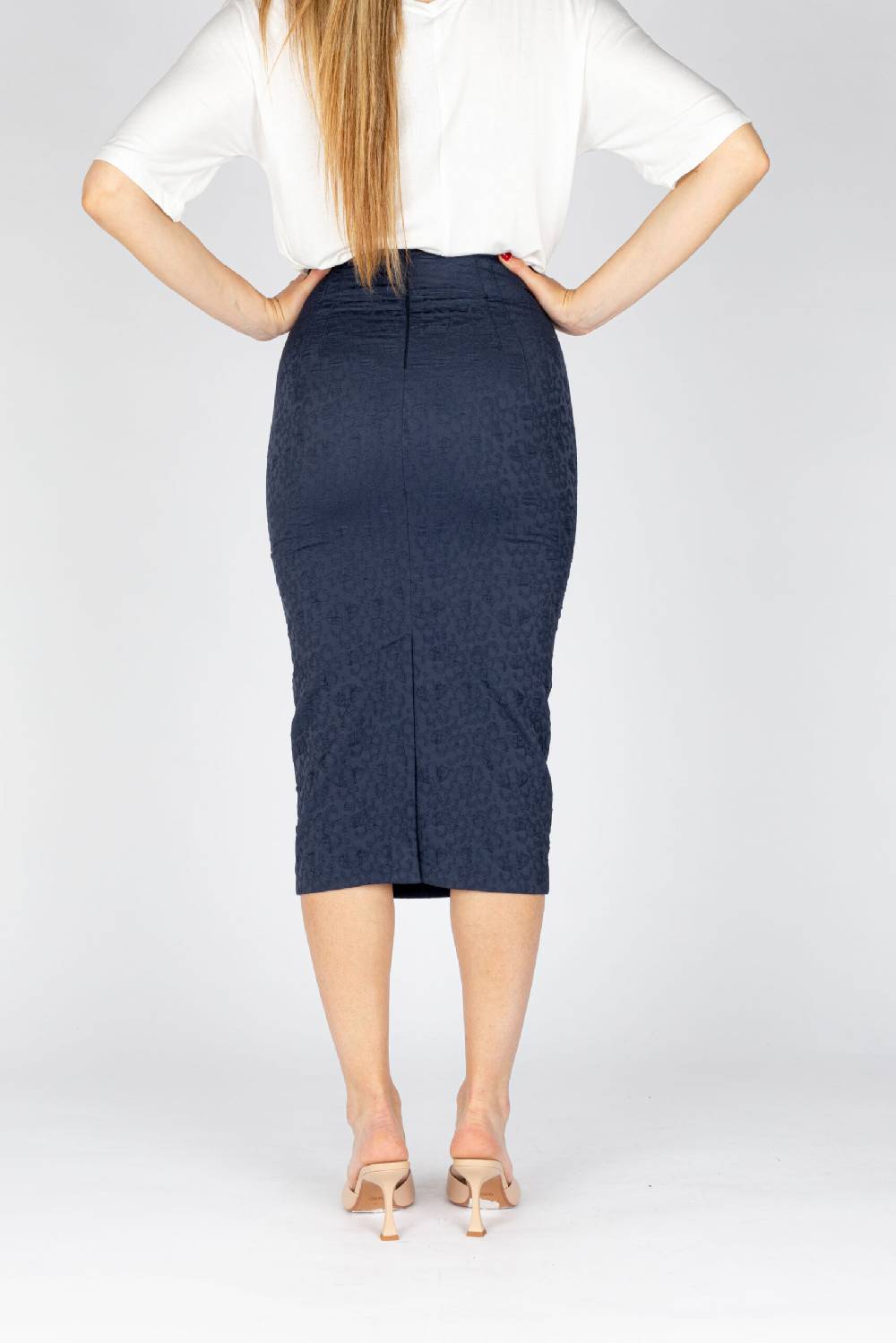 L.Pucci Gonna a tubino vita alta effetto bustier tessuto jacquard fiore colore blu Saldi