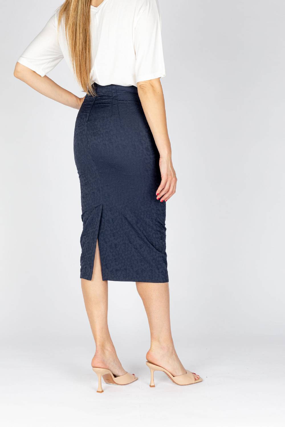 L.Pucci Gonna a tubino vita alta effetto bustier tessuto jacquard fiore colore blu Saldi