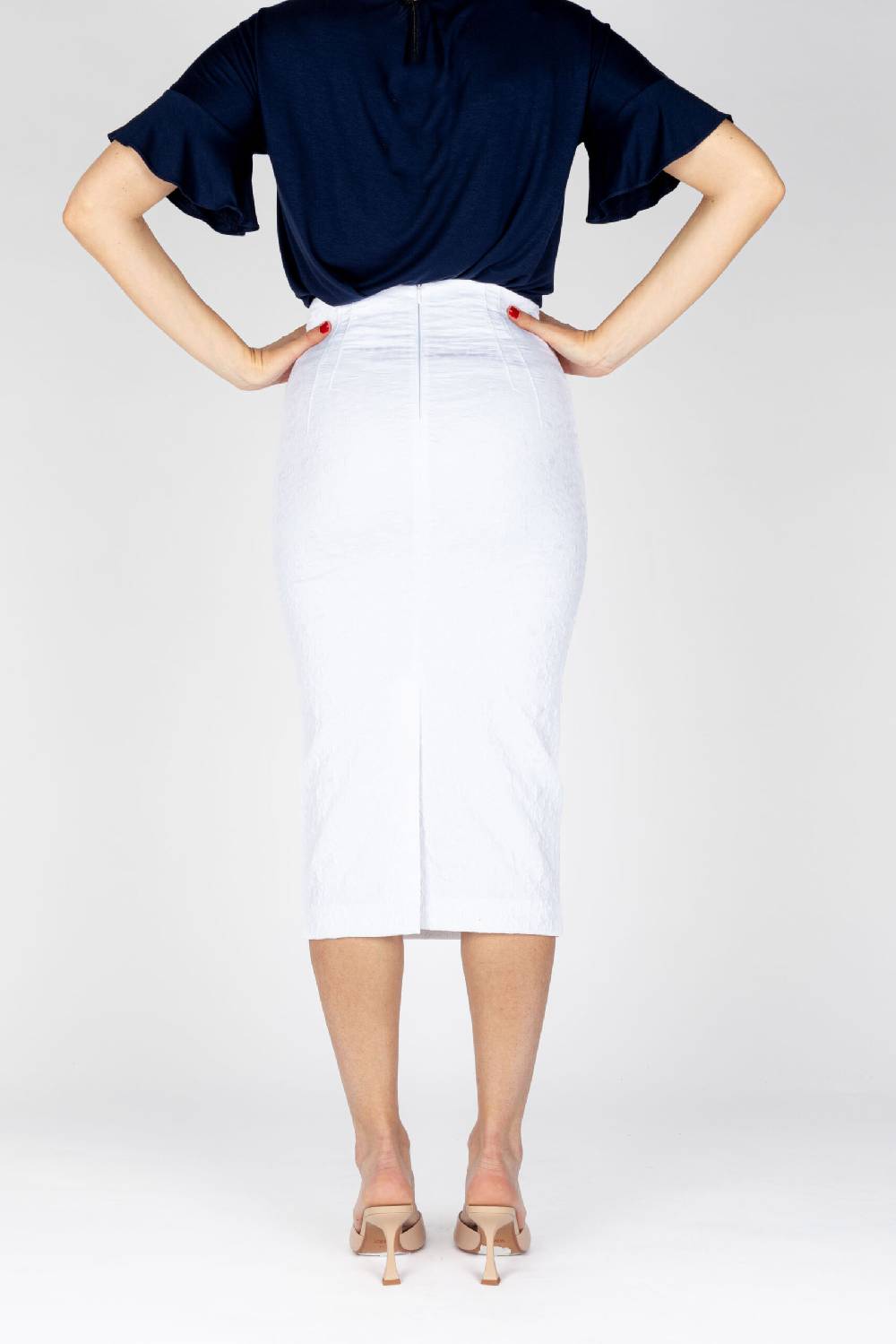 L.Pucci Gonna a tubino vita alta effetto bustier tessuto jacquard fiore colore bianco Offerte