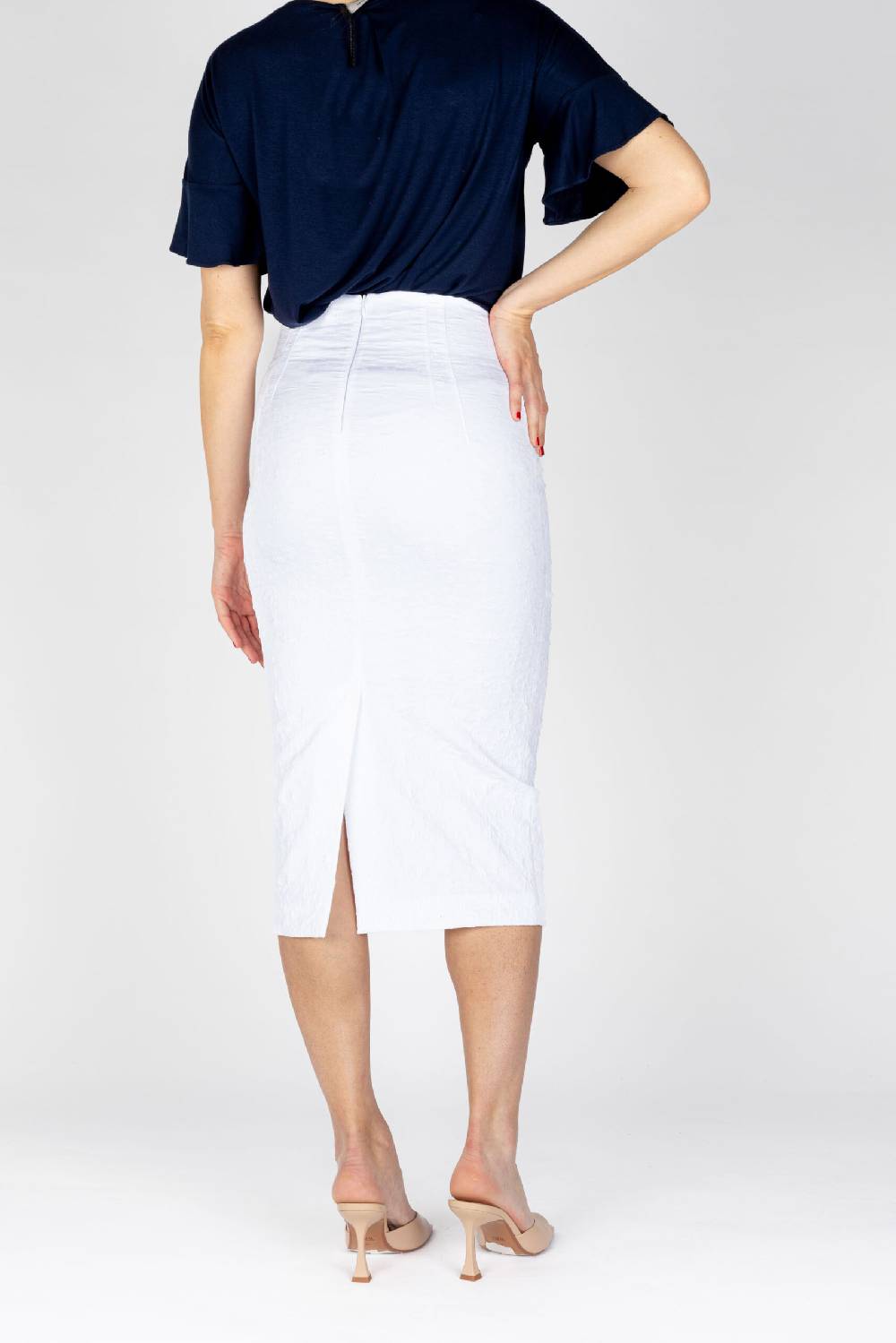 L.Pucci Gonna a tubino vita alta effetto bustier tessuto jacquard fiore colore bianco Offerte