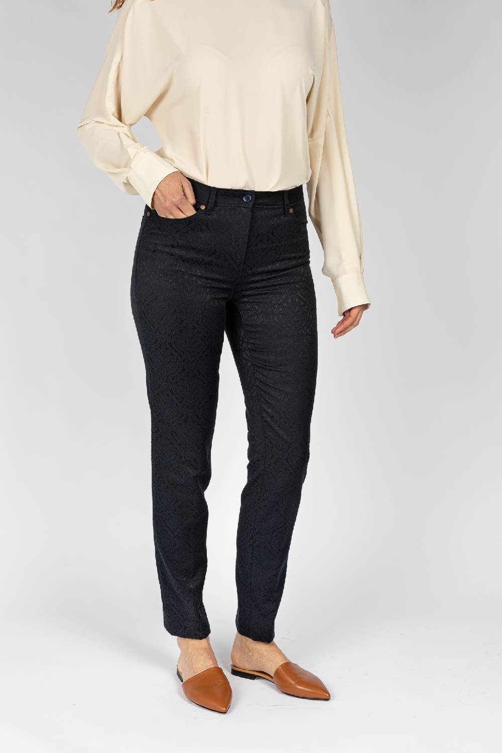 L.Pucci Pantaloni disegno fiore colore blu, linea Jeans tessuto jacquard Qualità Garantita