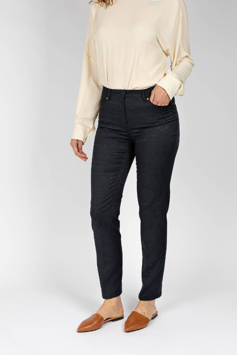 L.Pucci Pantaloni disegno fiore colore blu, linea Jeans tessuto jacquard Qualità Garantita