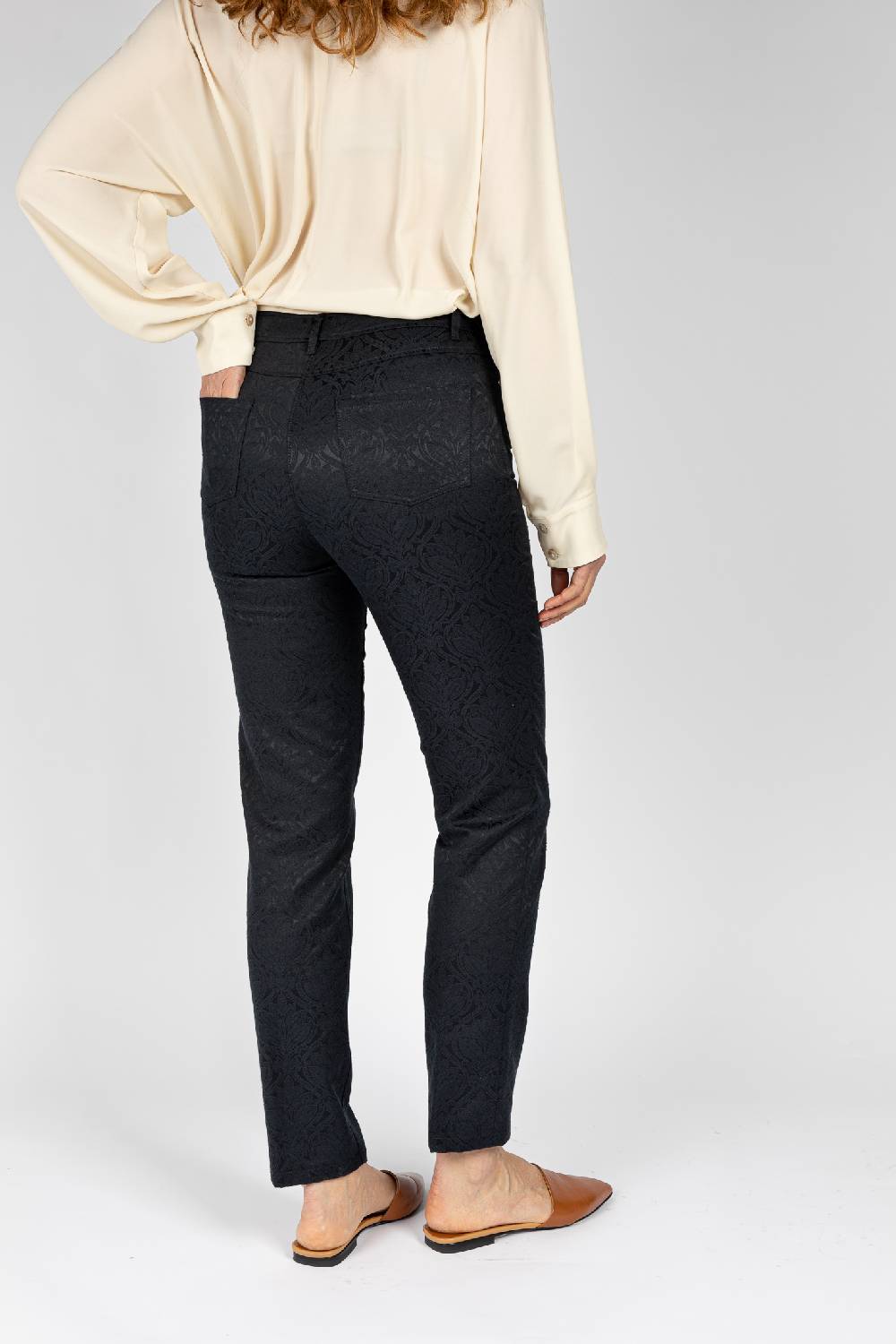 L.Pucci Pantaloni disegno fiore colore blu, linea Jeans tessuto jacquard Qualità Garantita