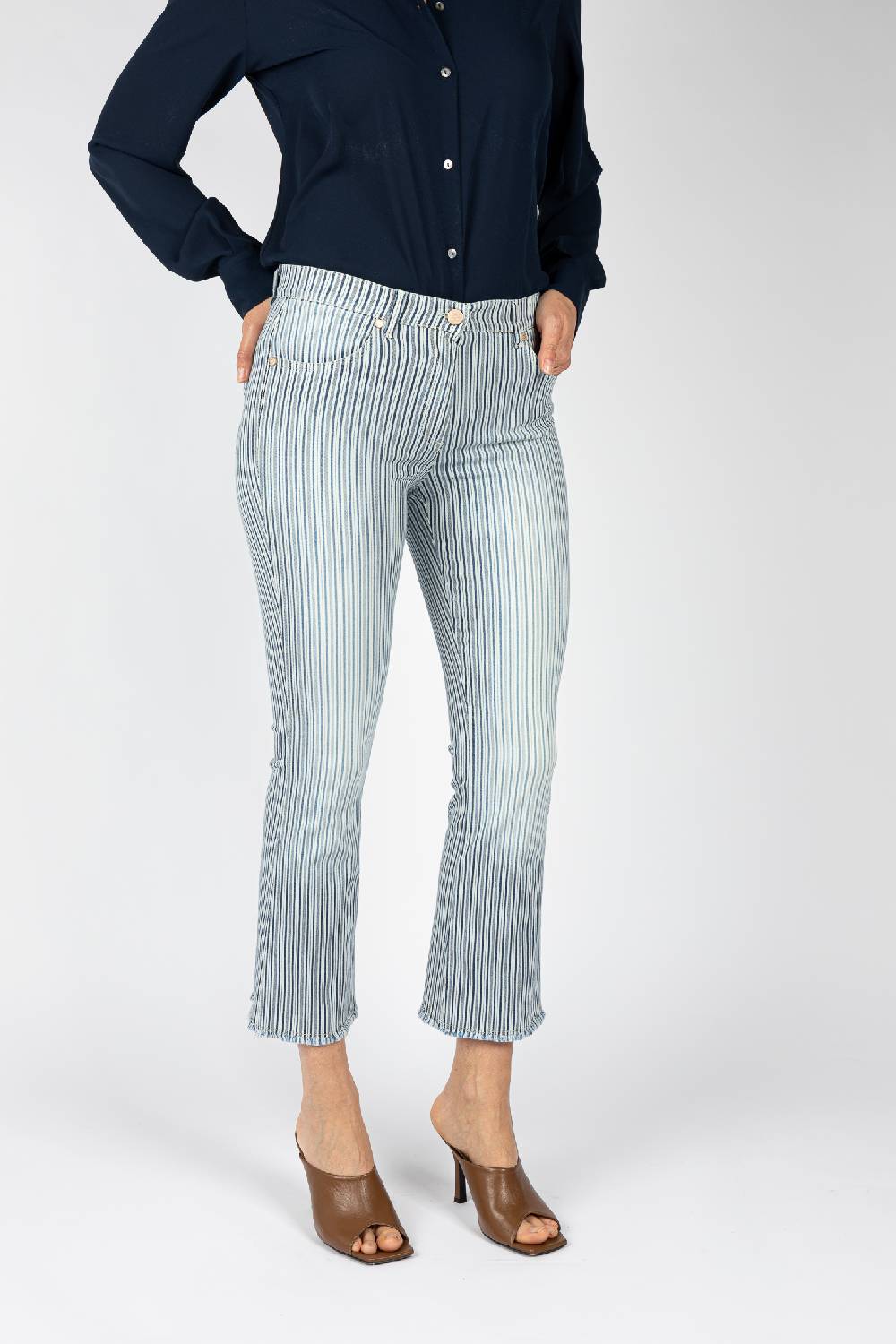 L.Pucci Pantaloni tessuto disegno riga colore blu, linea Jeans fondo a trombetta Negozi Online
