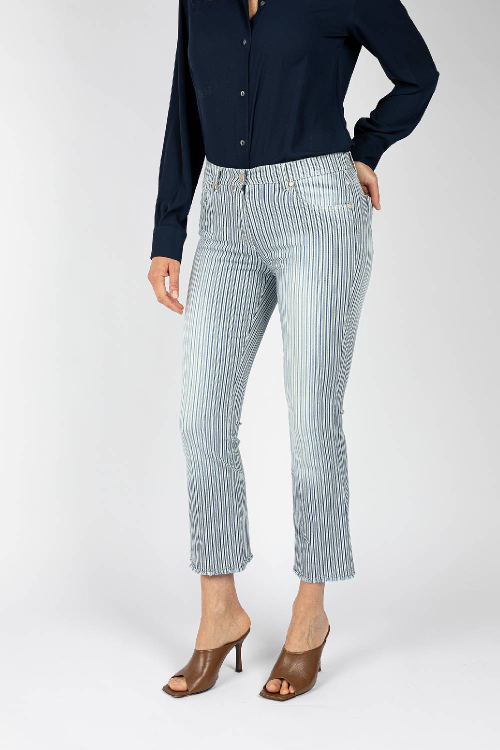 L.Pucci Pantaloni tessuto disegno riga colore blu, linea Jeans fondo a trombetta Negozi Online