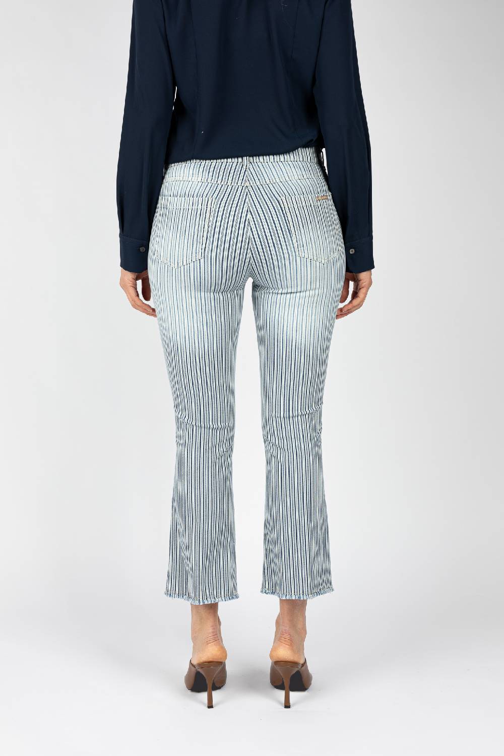 L.Pucci Pantaloni tessuto disegno riga colore blu, linea Jeans fondo a trombetta Negozi Online
