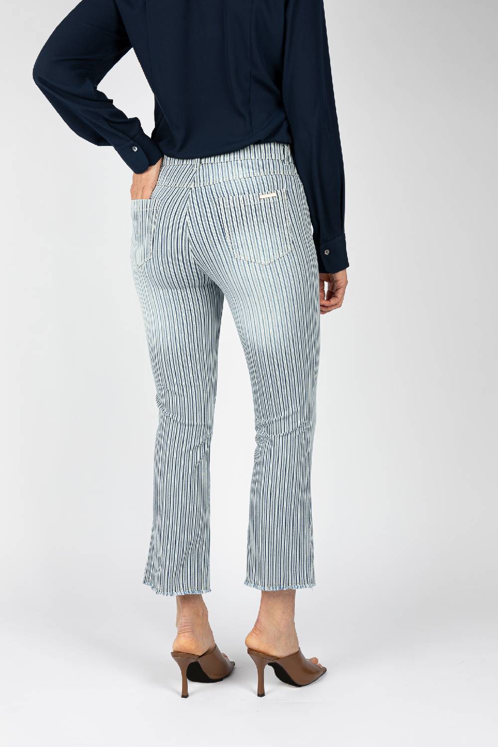 L.Pucci Pantaloni tessuto disegno riga colore blu, linea Jeans fondo a trombetta Negozi Online