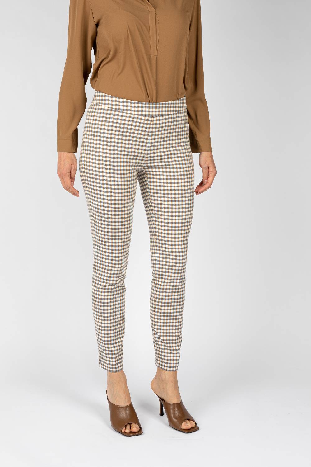 L.Pucci Pantaloni tessuto disegno quadretto colore blu, linea a sigaretta Acquista Ora